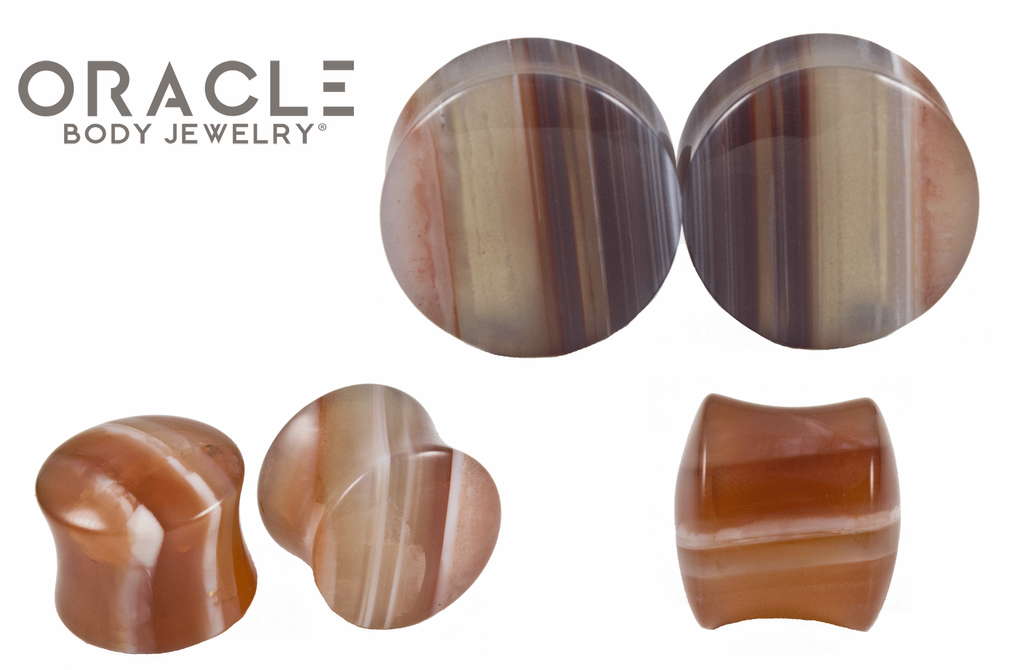 Orange Tibetan Agate Double Flare Plugs