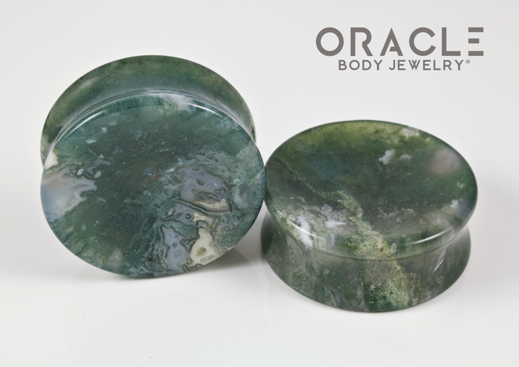 1-1/2" (38mm) Moss Agate Concave Plugs