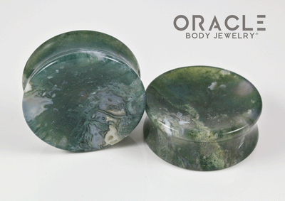 1-1/2" (38mm) Moss Agate Concave Plugs