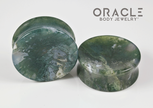1-1/2" (38mm) Moss Agate Concave Plugs