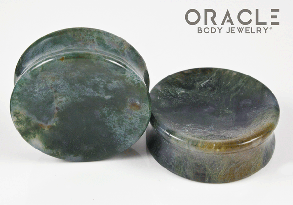 1-5/8" (42mm) Moss Agate Concave Plugs