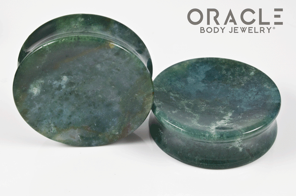 1-3/4" (44mm) Moss Agate Concave Plugs