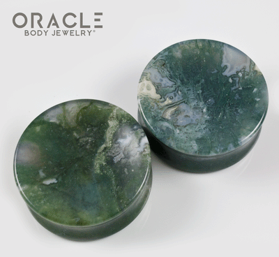 1-1/2" (38mm) Moss Agate Concave Plugs