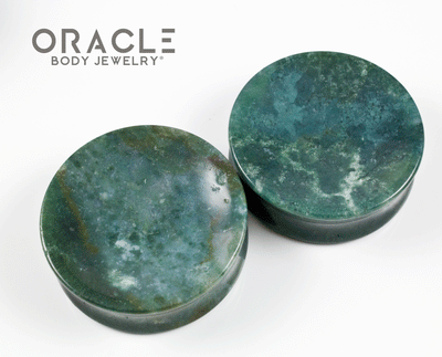 1-3/4" (44mm) Moss Agate Concave Plugs
