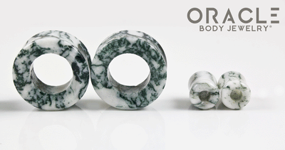 Green Tree Agate Eyelets / Tunnels