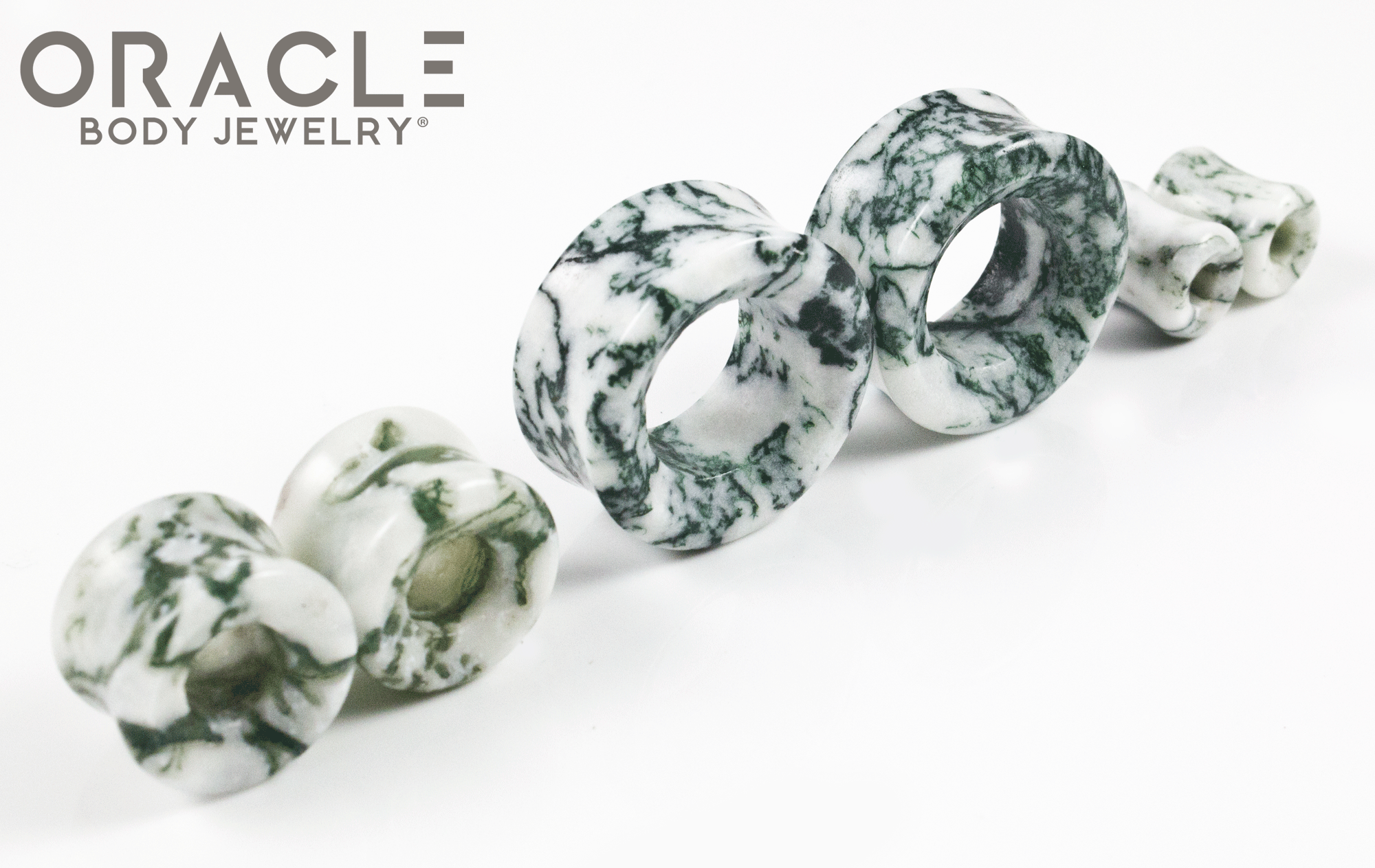 Green Tree Agate Eyelets / Tunnels