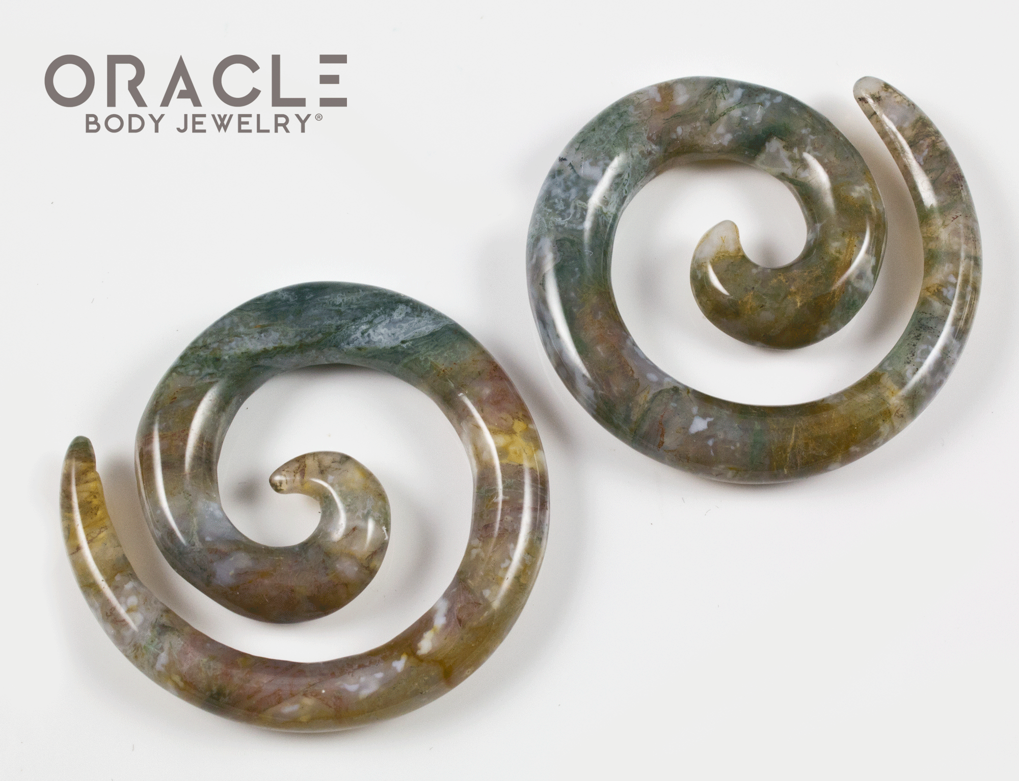 0g (8mm) Moss Agate Stone Spirals