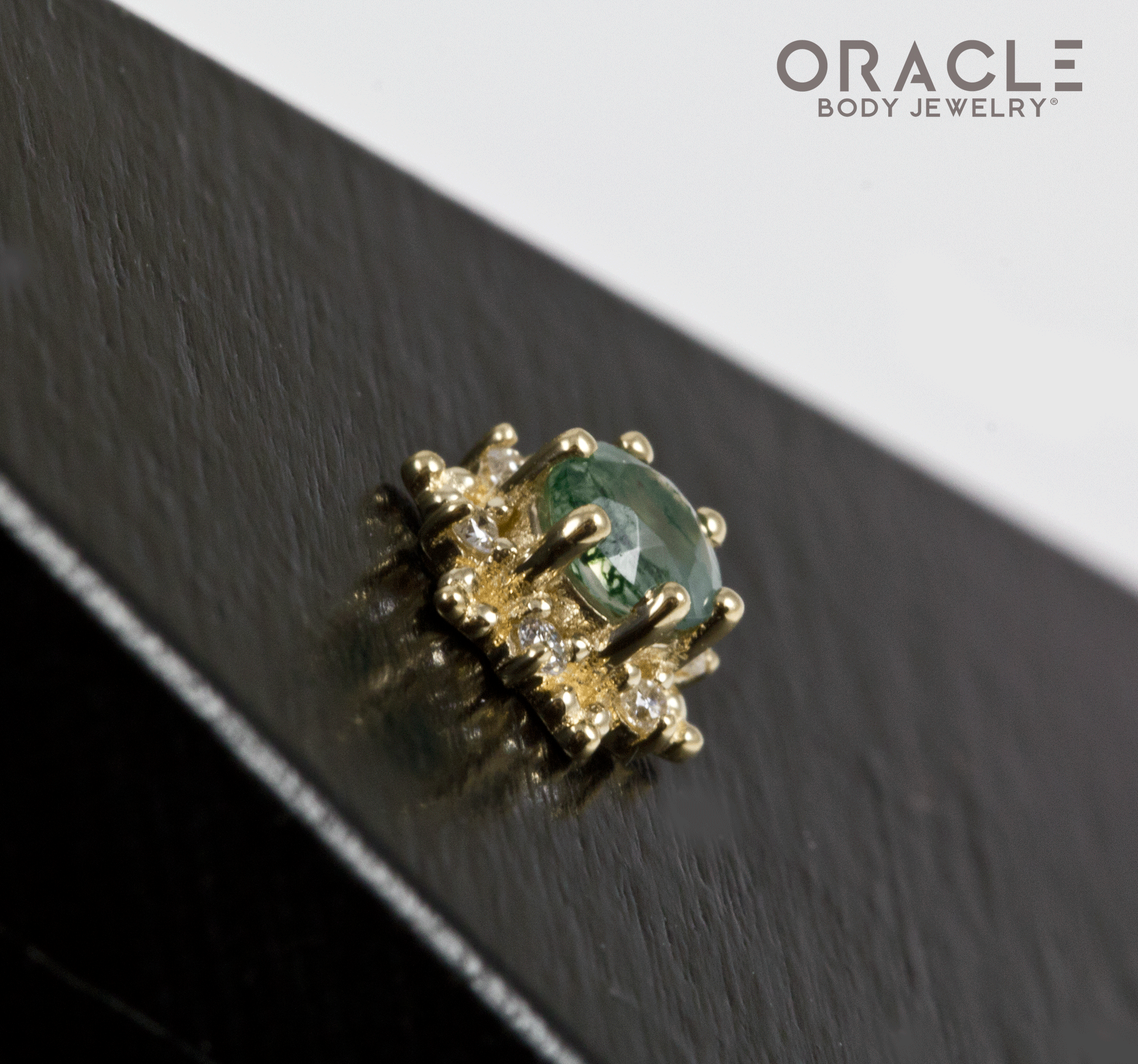 14k North Star Moss Agate and Diamonds Threadless End