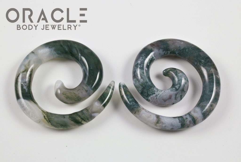 00g (9.5mm) Moss Agate Spirals