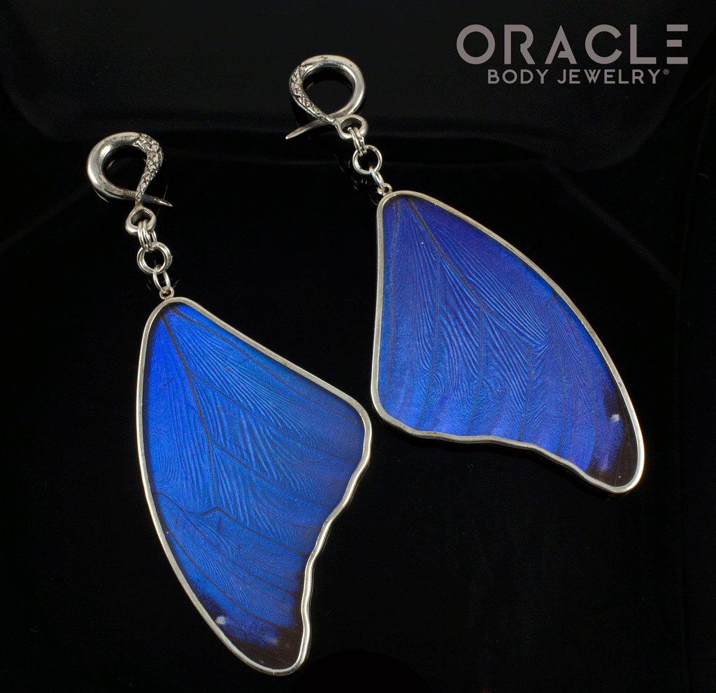 Sterling Silver Crossover With Natural Blue Morpho Butterfly Wings