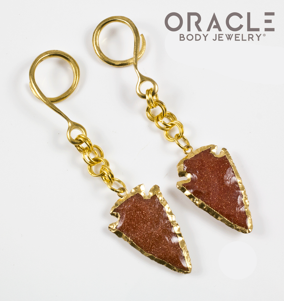 Crossover With Gold Plated Cinnamon Goldstone Arrowheads