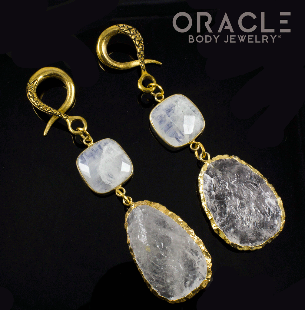 Crossover With Gold Plated Faceted Moonstone and Rough Quartz