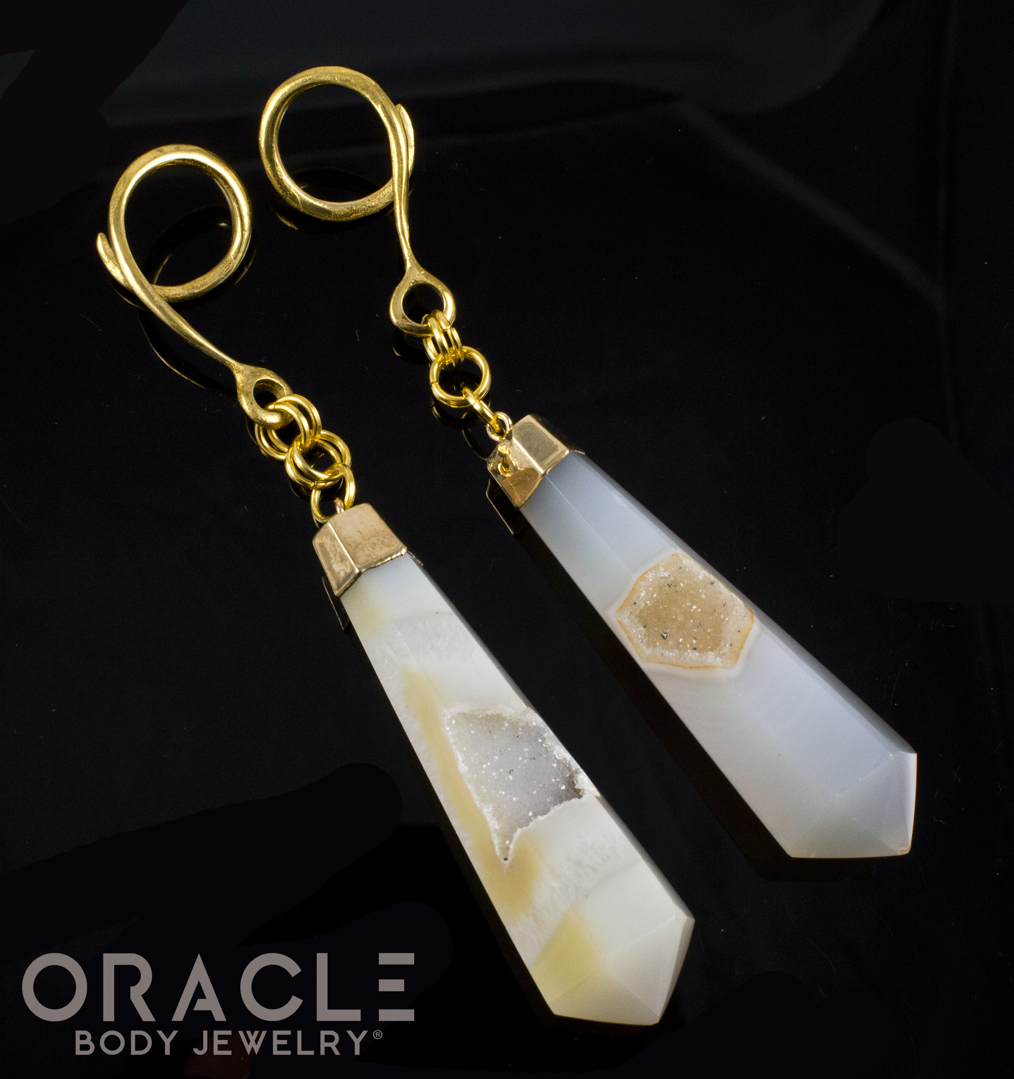 Crossover With Gold Capped Gray Geode Agates