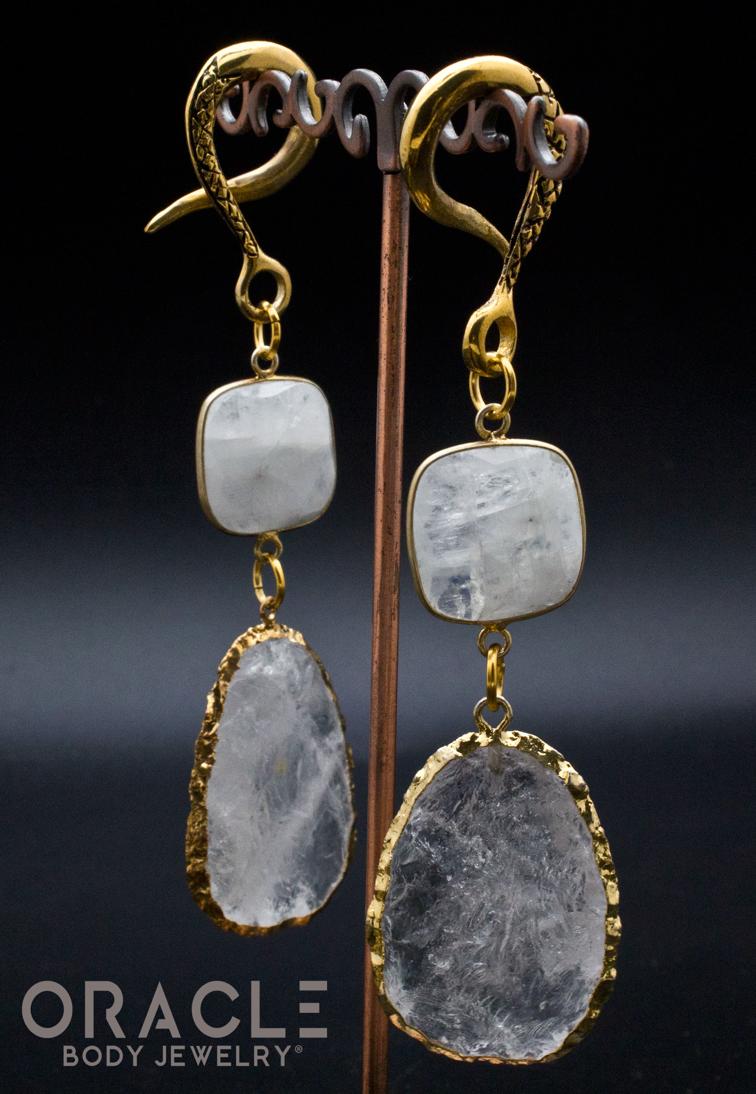 Crossover With Gold Plated Faceted Moonstone and Rough Quartz