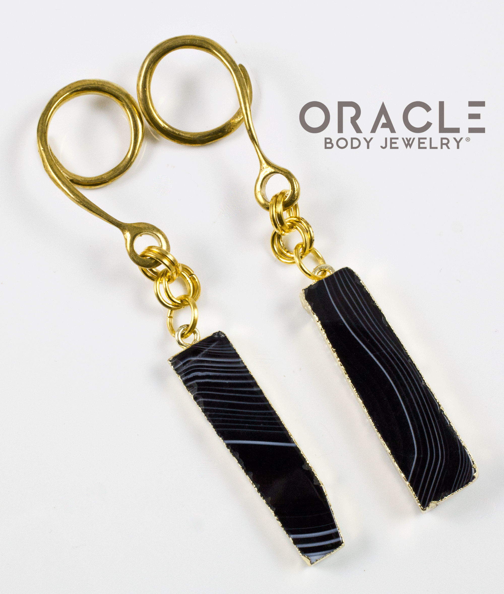 Crossover With Gold Plated Black Tibet Agate Slices
