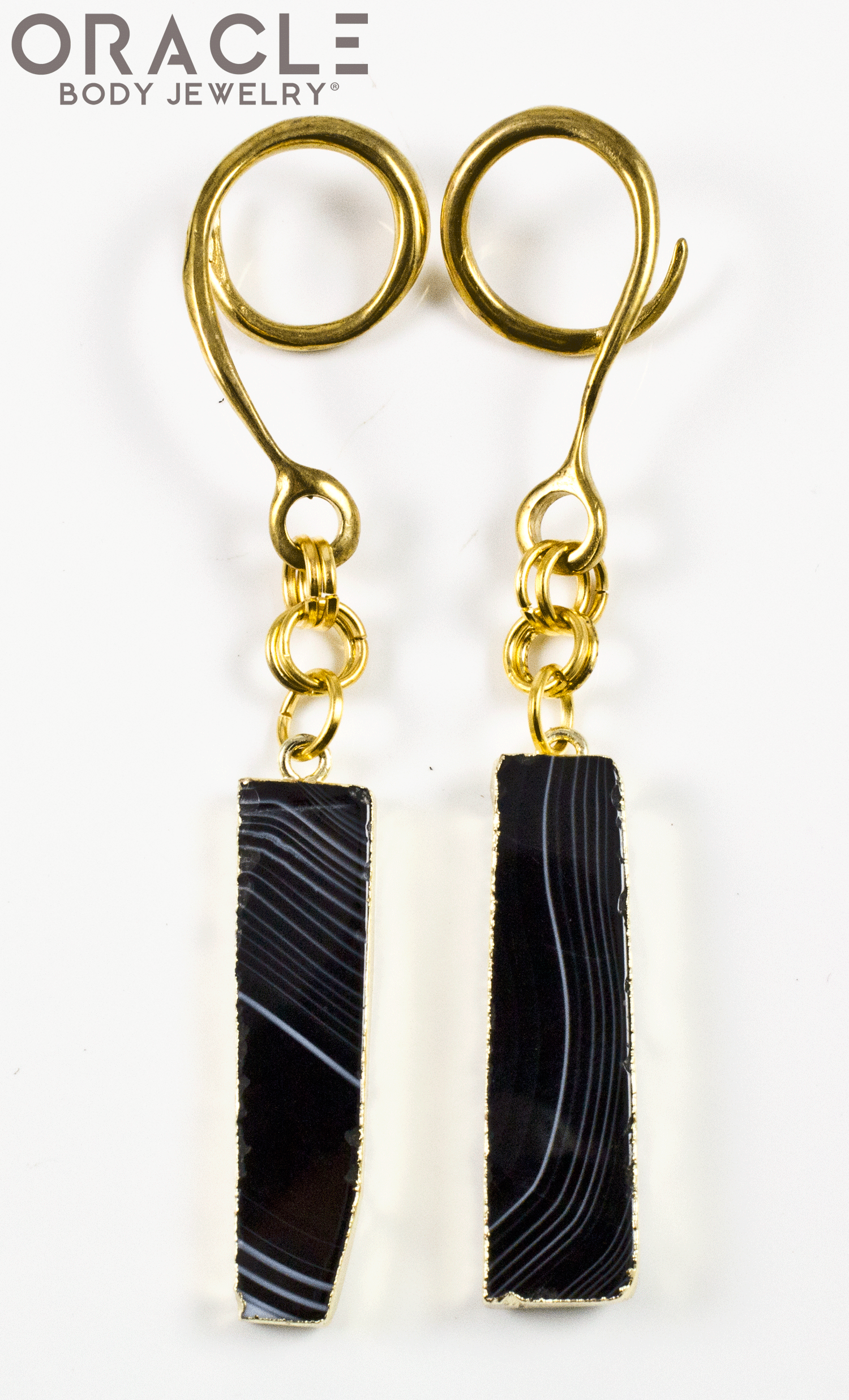 Crossover With Gold Plated Black Tibet Agate Slices