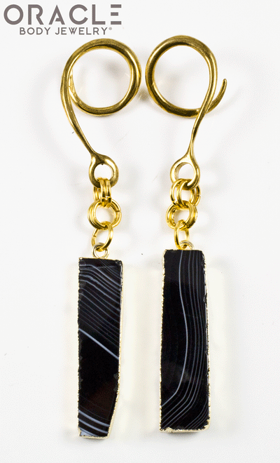 Crossover With Gold Plated Black Tibet Agate Slices