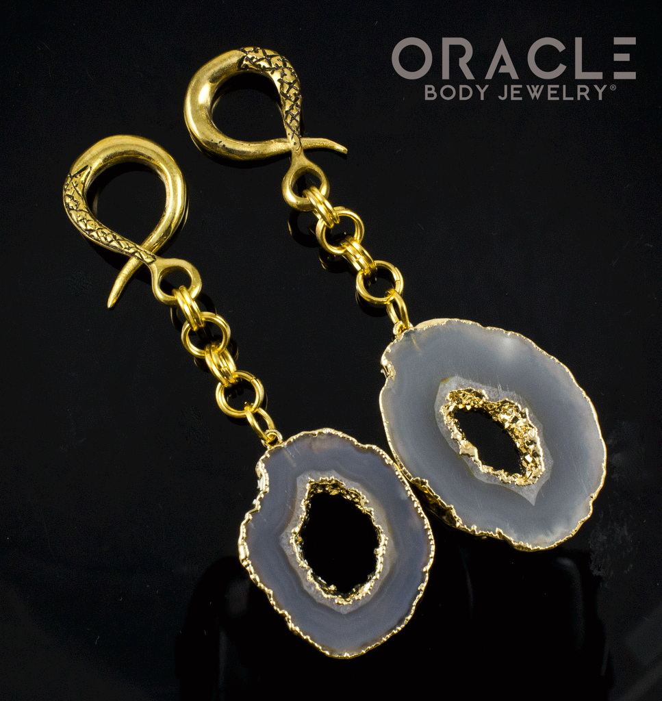 Crossover With Gold Plated Grey Agate Geode Slices