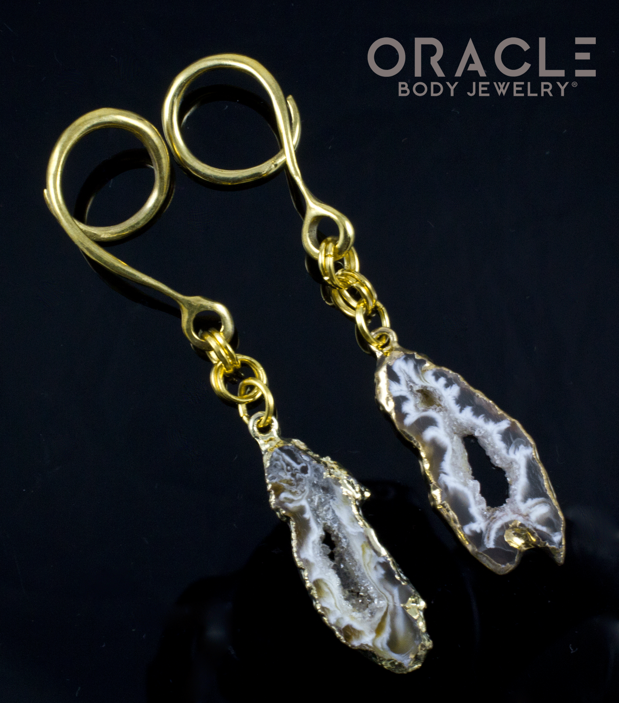 Crossover With Gold Plated Sliced Druzy Agate