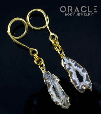 Crossover With Gold Plated Sliced Druzy Agate