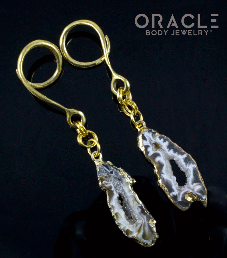 Crossover With Gold Plated Sliced Druzy Agate