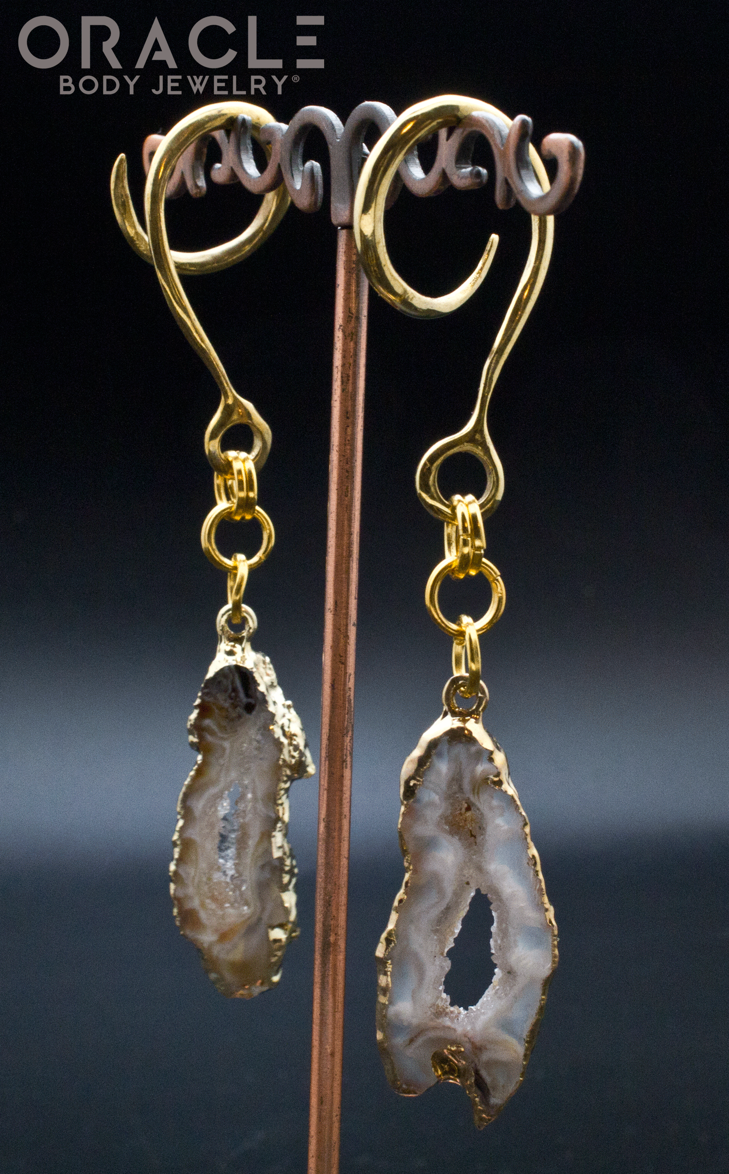 Crossover With Gold Plated Sliced Druzy Agate