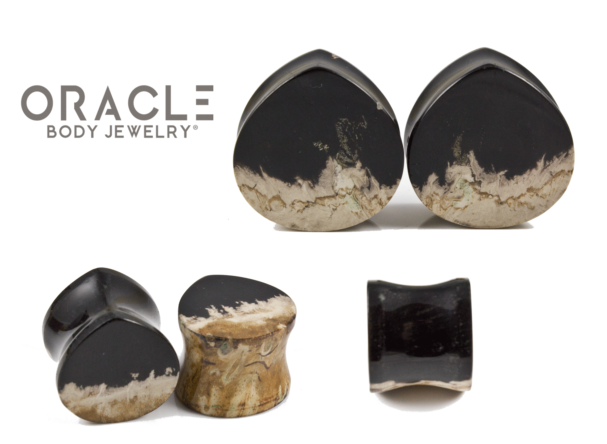 Agatized Palm Root Teardrop Plugs