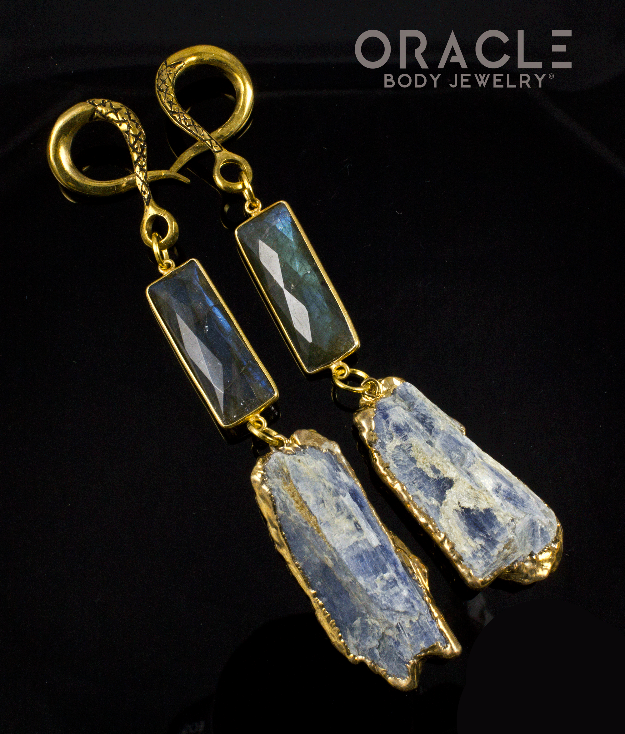 Crossover With Gold Plated Faceted Labradorite and Raw Kyanite