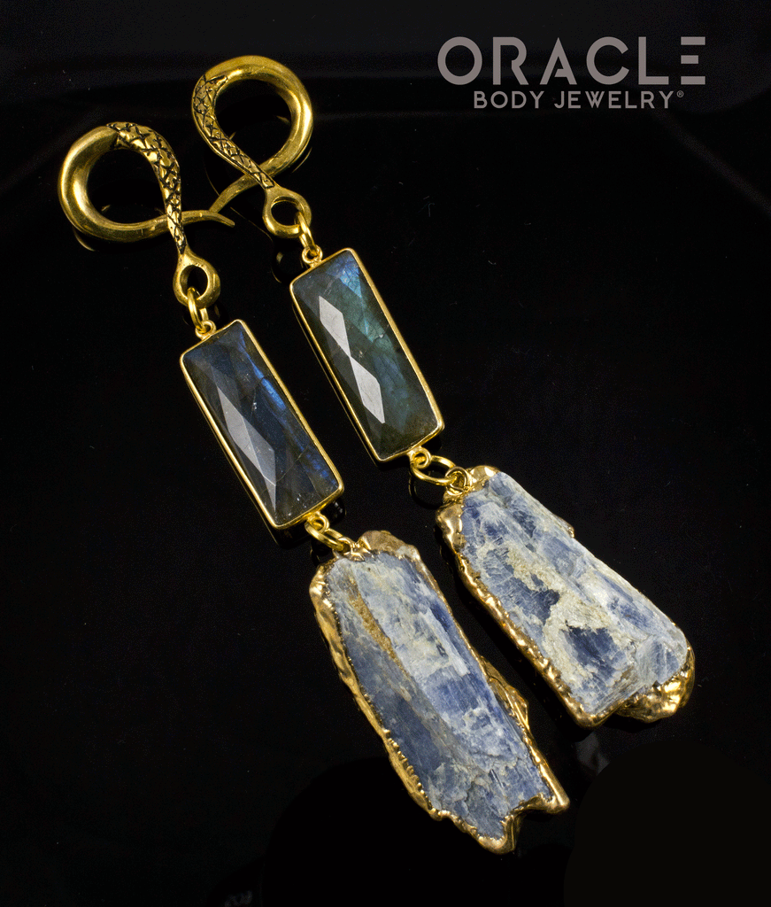 Crossover With Gold Plated Faceted Labradorite and Raw Kyanite