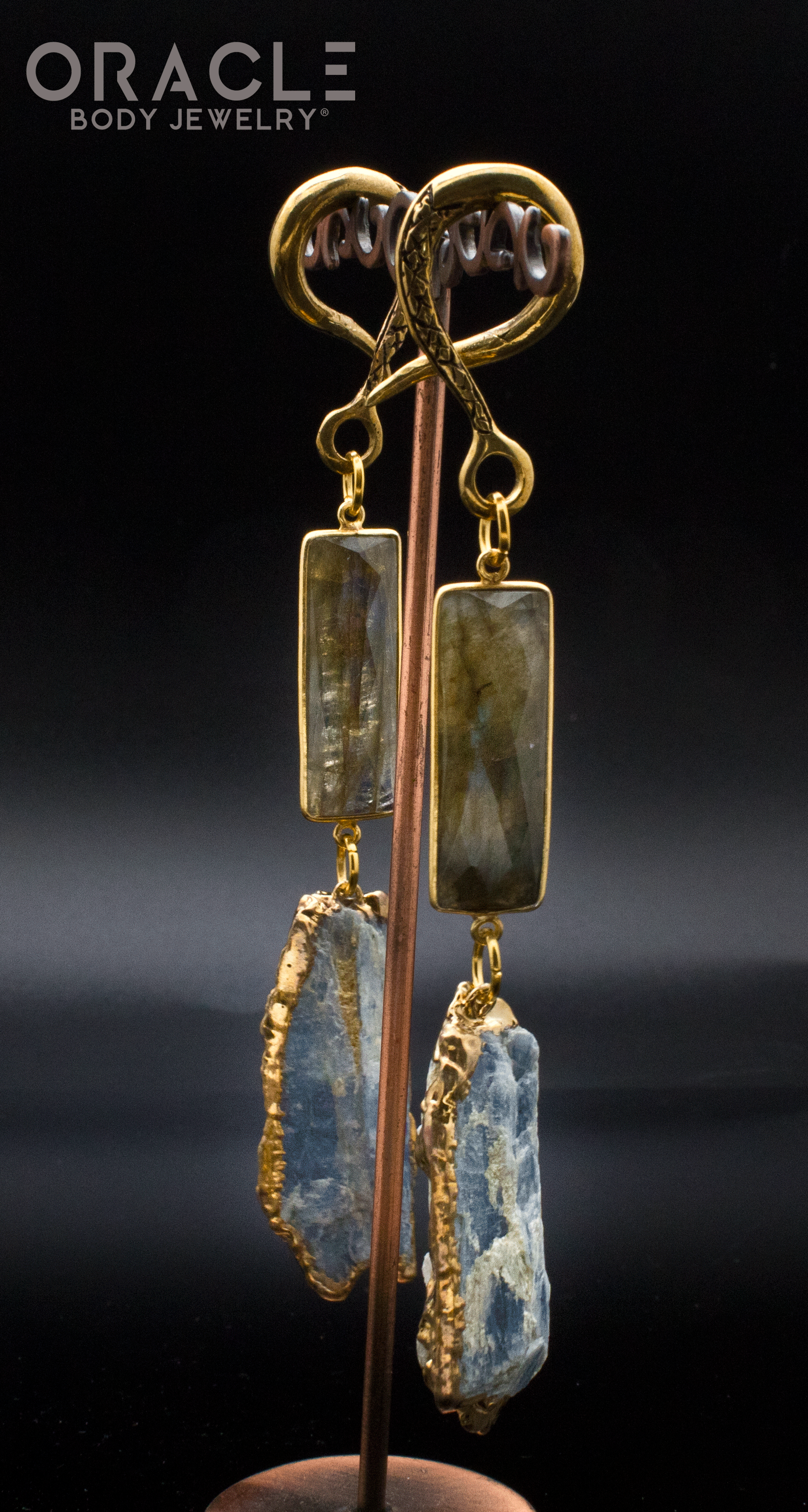 Crossover With Gold Plated Faceted Labradorite and Raw Kyanite