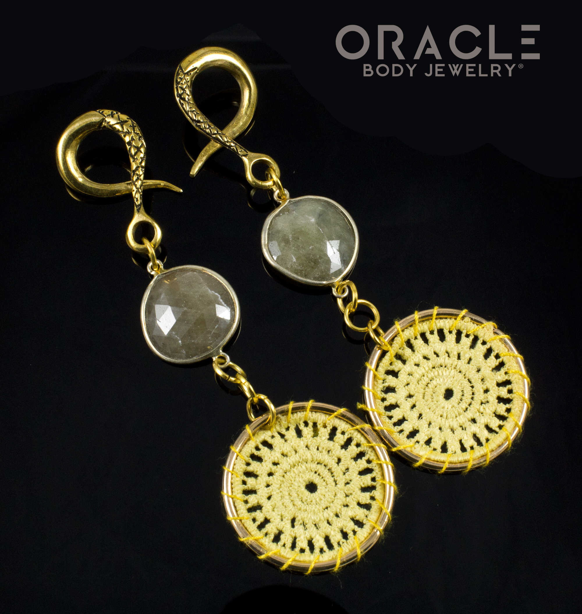 Crossover With Gold Sheen Faceted Sapphire and Woven Rings