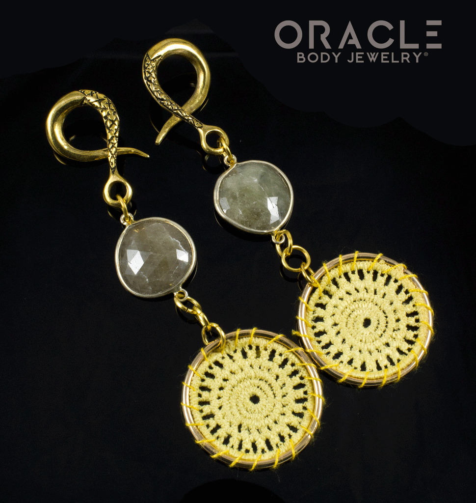 Crossover With Gold Sheen Faceted Sapphire and Woven Rings