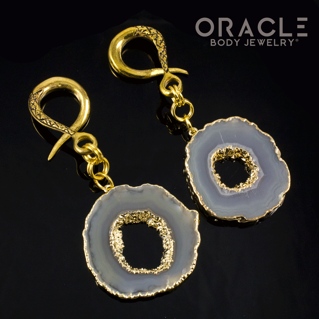 Crossover With Gold Plated Grey Agate Geode Slices