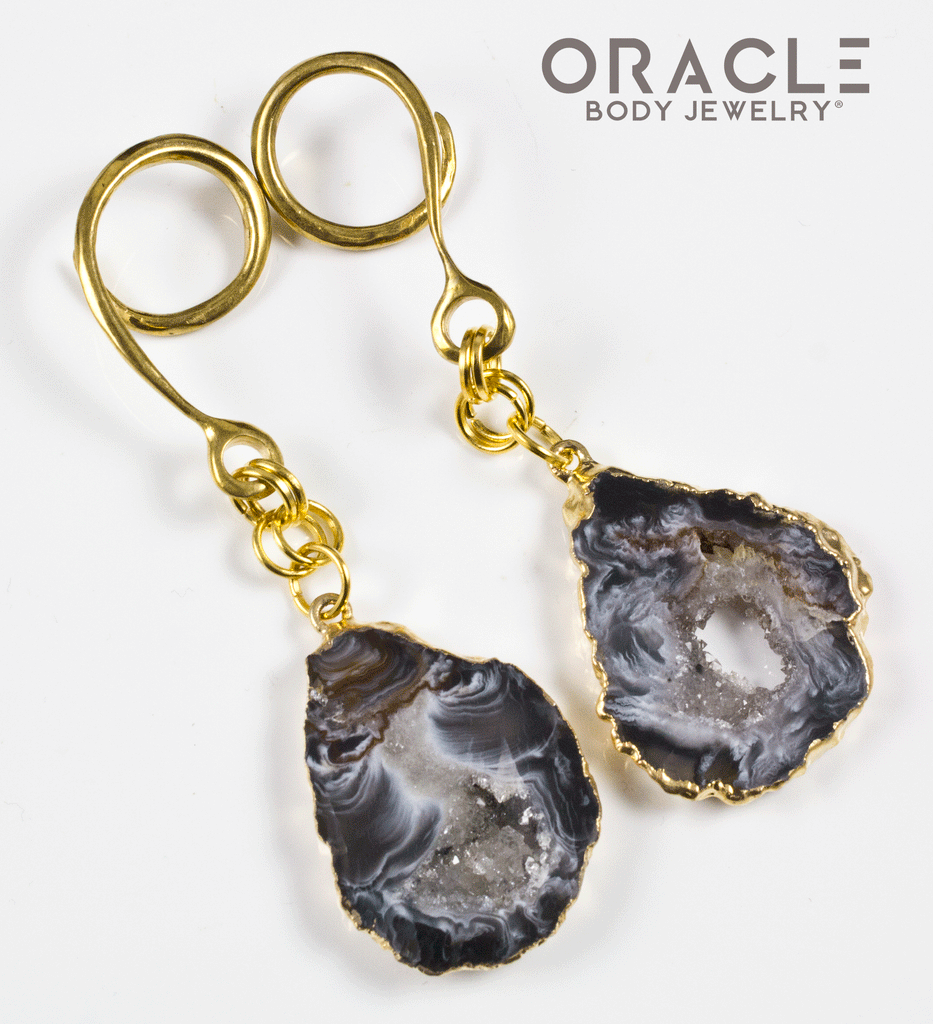 Crossover With Gold Plated Sliced Druzy Agate