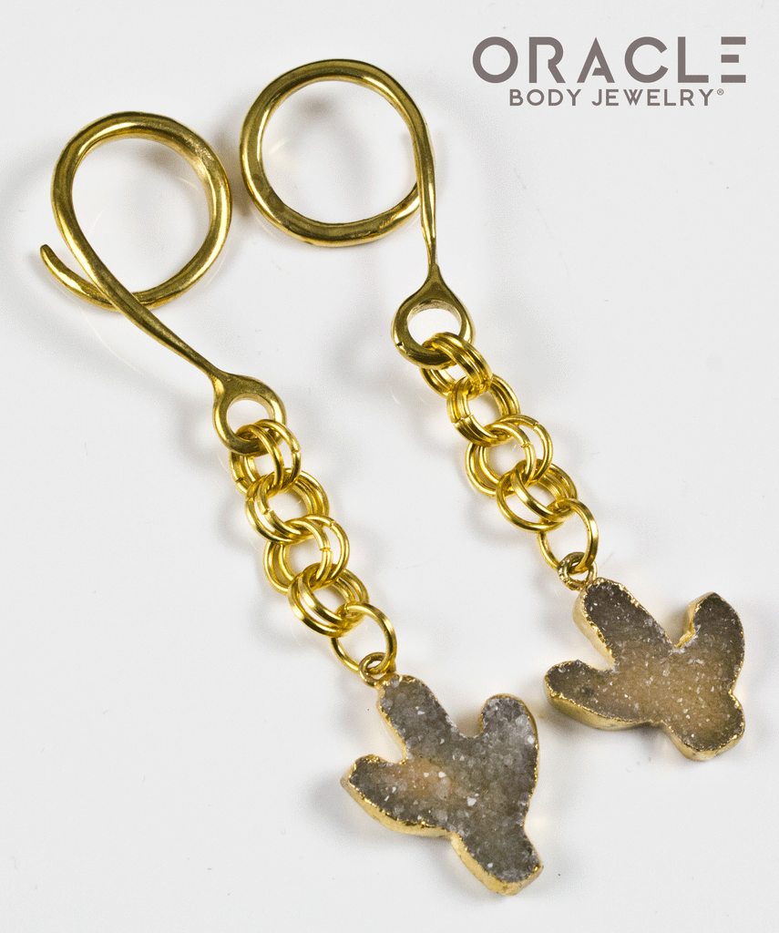 Crossover With Gold Plated Druzy Agate Cactus