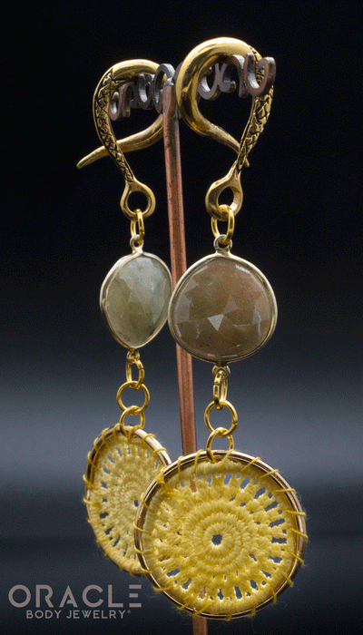 Crossover With Gold Sheen Faceted Sapphire and Woven Rings