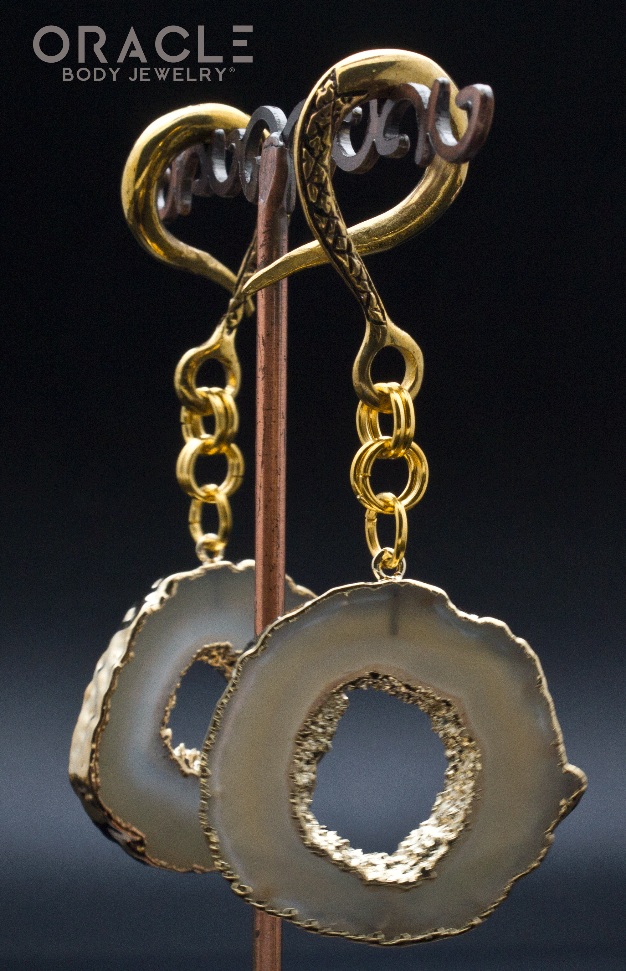 Crossover With Gold Plated Grey Agate Geode Slices