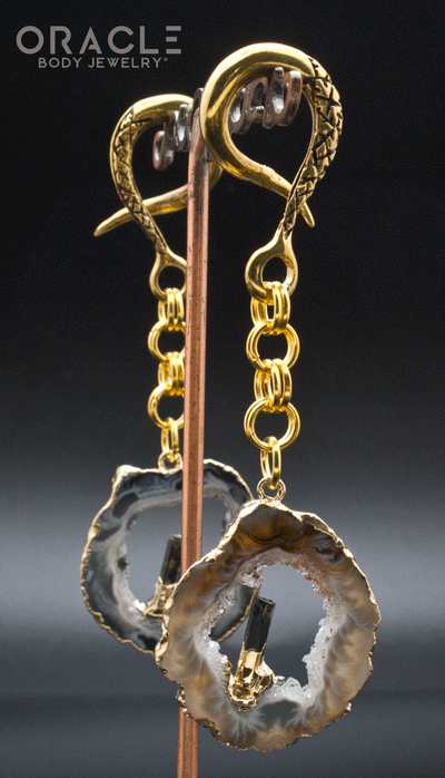 Crossover With Gold Plated Sliced Agate Geodes and Black Tourmaline