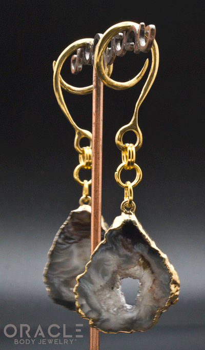 Crossover With Gold Plated Sliced Druzy Agate