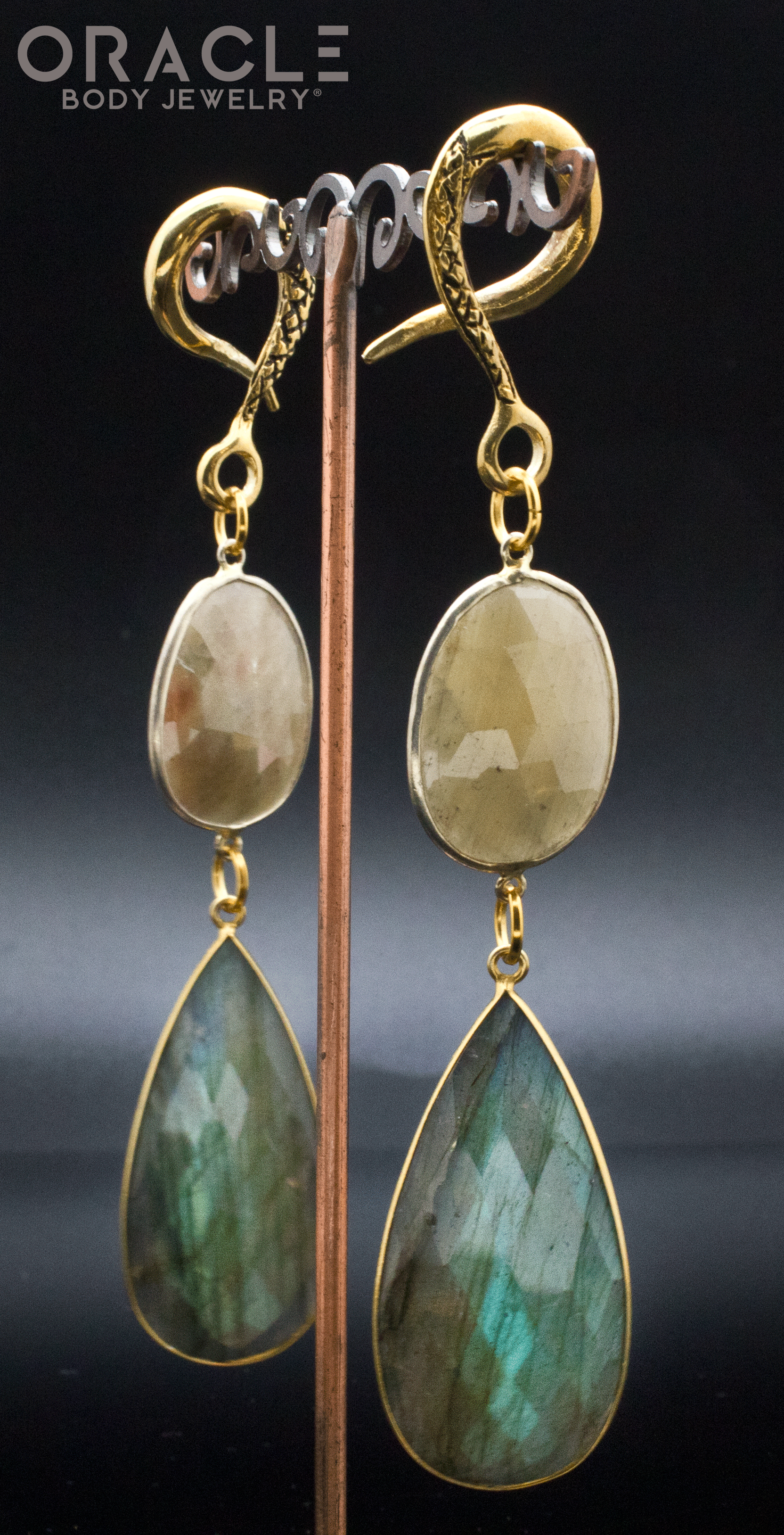 Crossover With Gold Plated Faceted Gold Sapphire and Labradorite