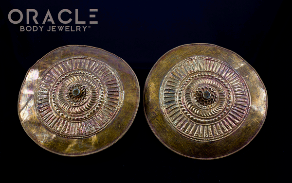 Old Sumatran Large Gold Repoussé Ear Plugs/ Earrings