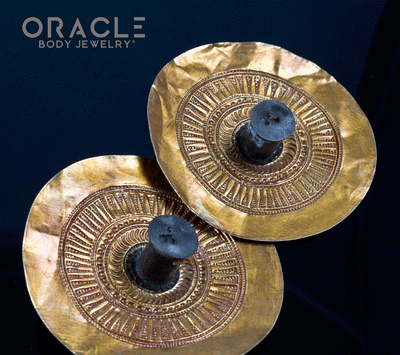 Old Sumatran Large Gold Repoussé Ear Plugs/ Earrings