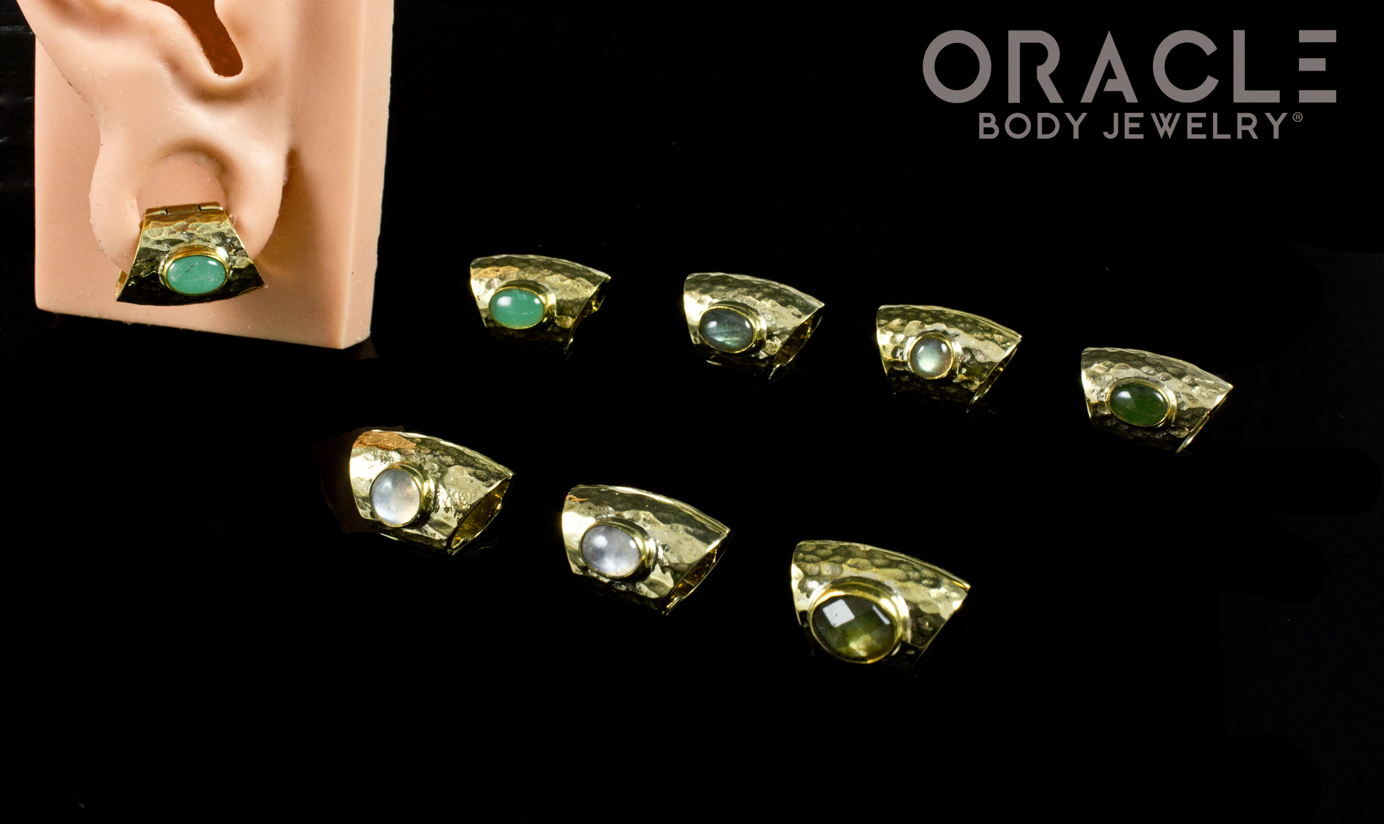 Hammered Brass Lobe Clickers with Stones