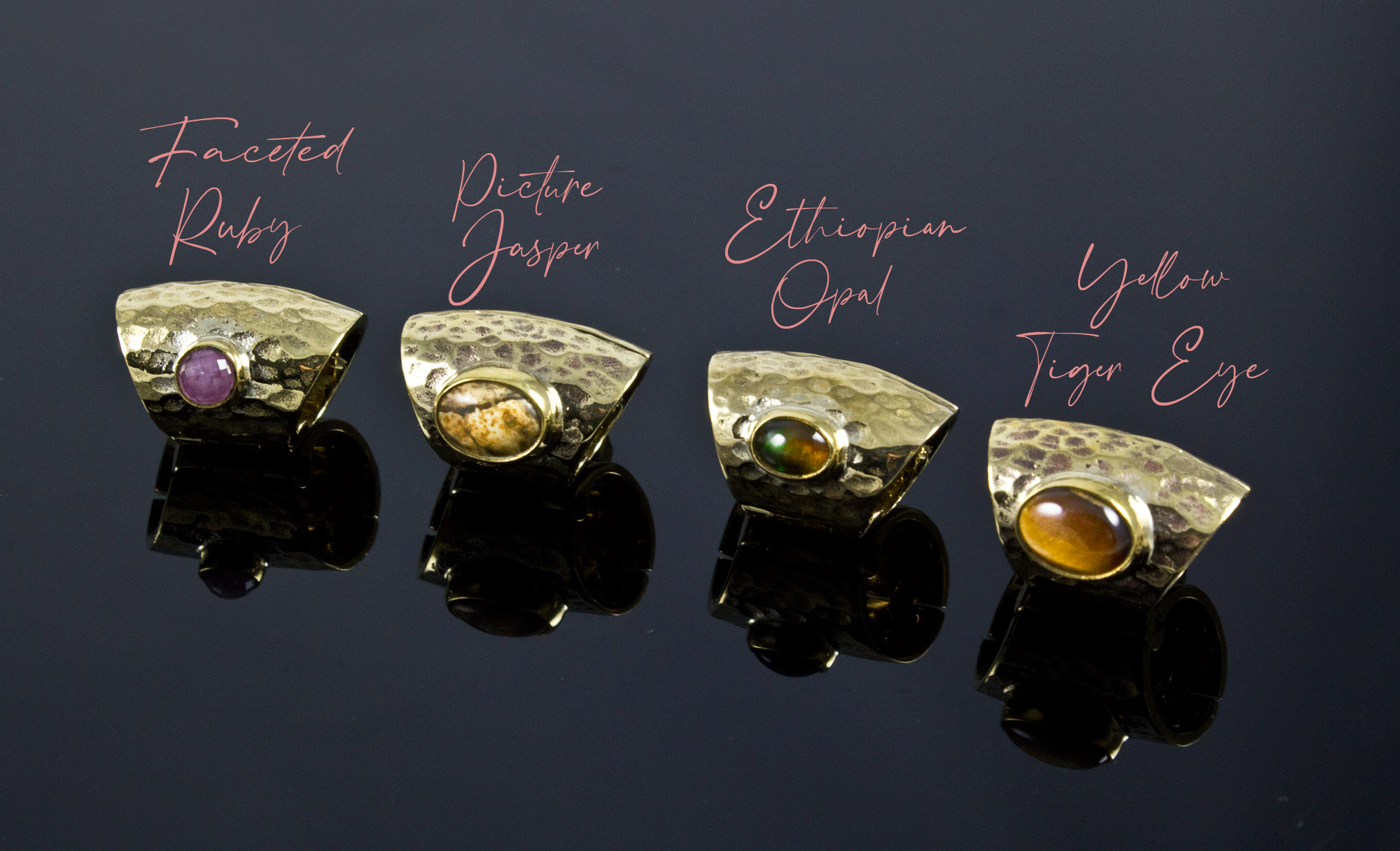 Hammered Brass Lobe Clickers with Stones