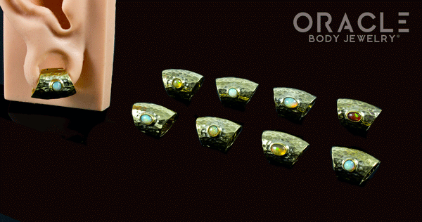Hammered Brass Lobe Clickers with Opals