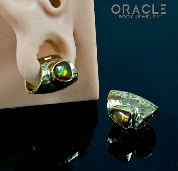 Hammered Brass Lobe Clickers with Fire Agate