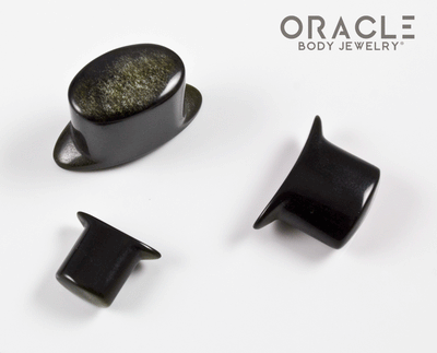 Gold Obsidian Oval Labrets 2g Through 3/4"