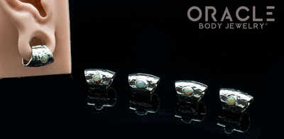 Hammered White Brass Lobe Clickers with Opals