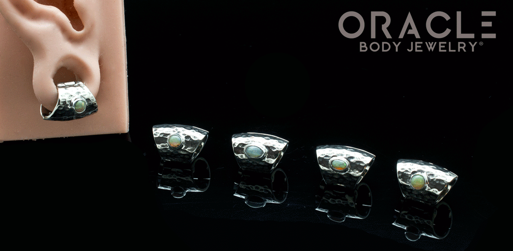Hammered White Brass Lobe Clickers with Opals