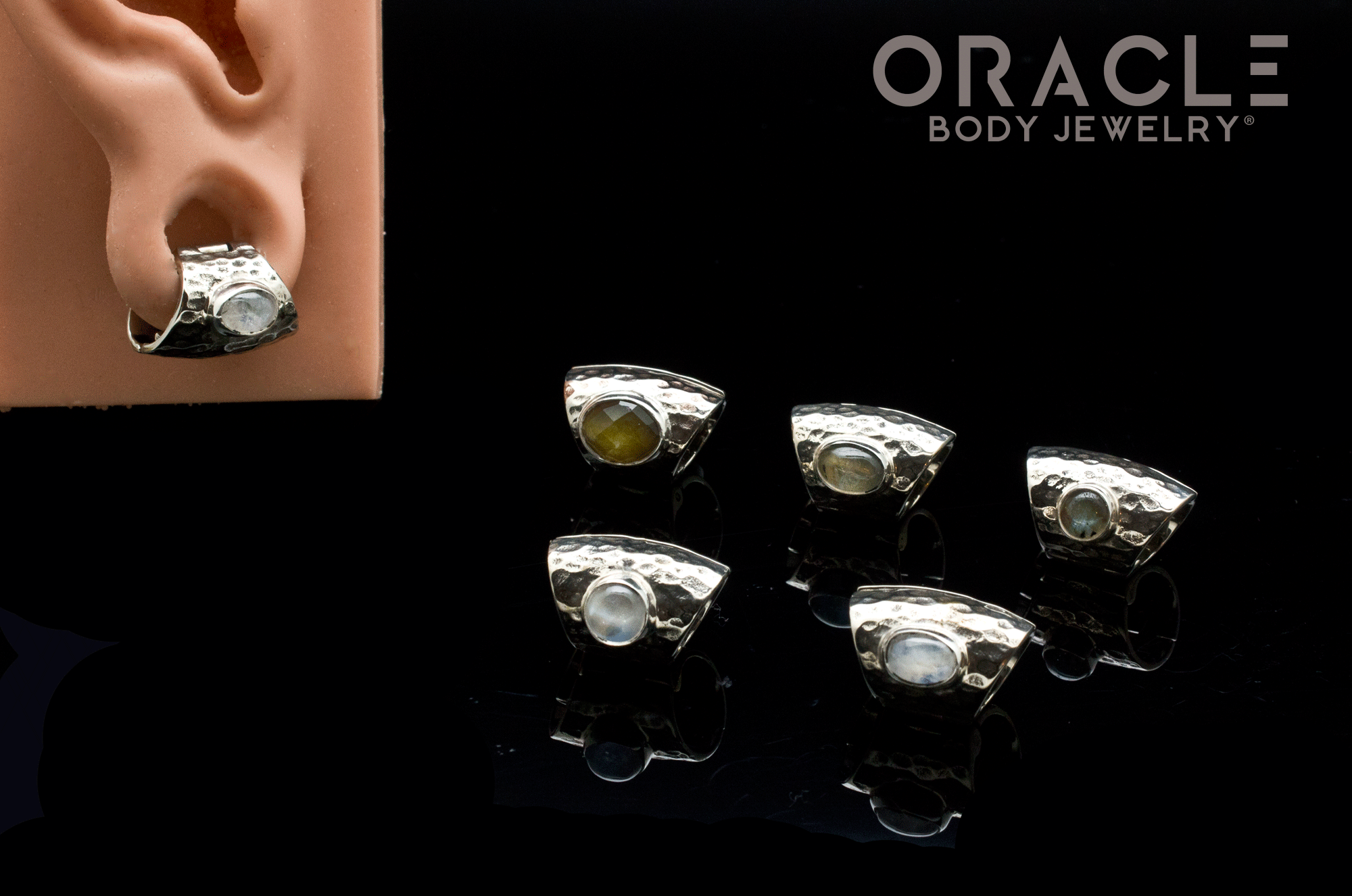 Hammered White Brass Lobe Clickers with Stones